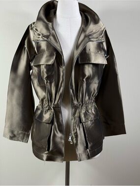 Acadēmia Metallic Bronze Hooded Utility Jacket 36 — Zipper Repair Needed NWOT